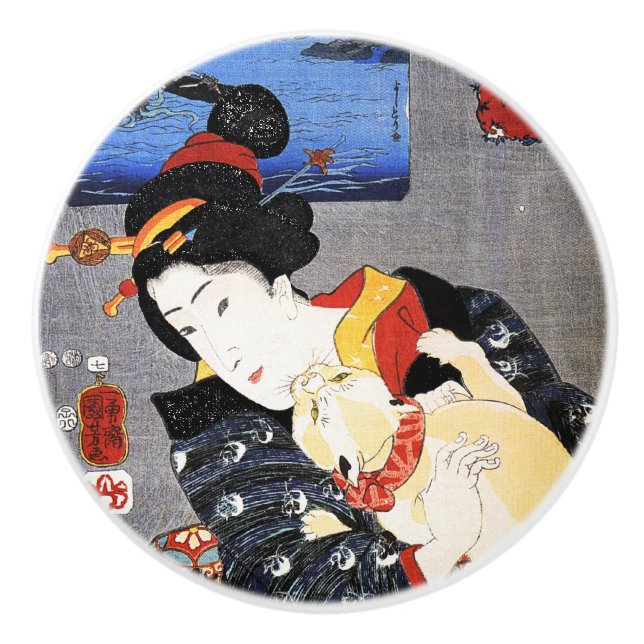 Pomo De Cerámica Mujer con gato (Anverso)