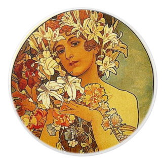 Pomo De Cerámica Mujer con lirios
