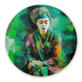 Pomo De Cerámica Mujer en verde