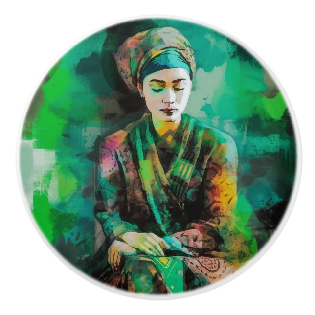 Pomo De Cerámica Mujer en verde (Anverso)