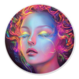 Pomo De Cerámica Mujer extranjera con pelo cósmico