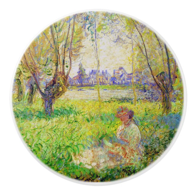 Pomo De Cerámica Mujer Monet Sentada Bajo El Bella Artes Willows (Anverso)