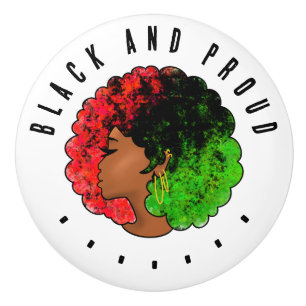 Pomo De Cerámica Mujer niña negra panafricana orgullo afro verde ro