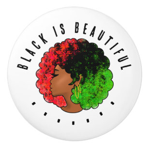 Pomo De Cerámica Mujer niña negra panafricana orgullo afro verde ro