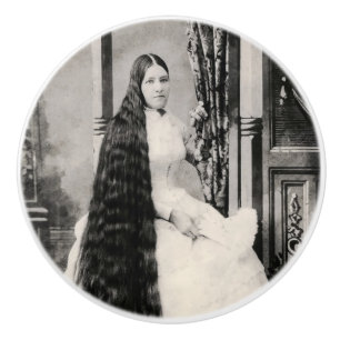 Pomo De Cerámica Mujer victoriana con cabello largo