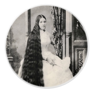 Pomo De Cerámica Mujer victoriana con pelo largo