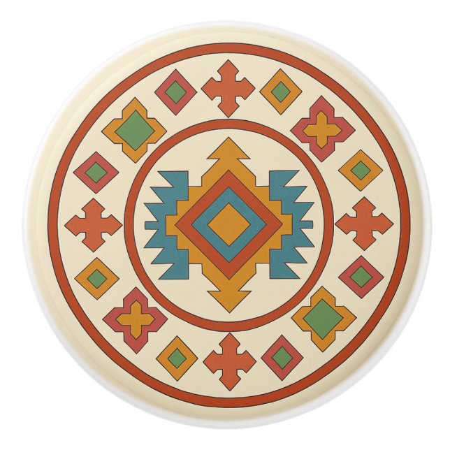 Pomo De Cerámica Multicolor Diamante Cross Zapotec Ceramic Knob (Anverso)