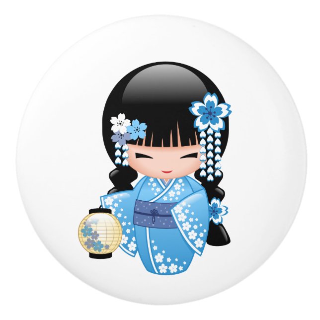 Pomo De Cerámica Muñeca de Kokeshi del invierno - chica de geisha (Anverso)