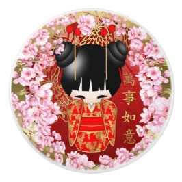 Pomo De Cerámica Muñeca japonesa de la buena suerte Kokeshi