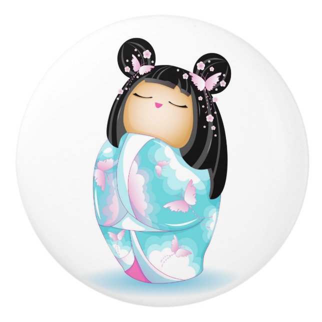 Pomo De Cerámica Muñeca kokeshi japonesa (Anverso)