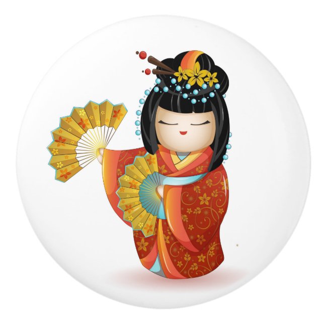 Pomo De Cerámica Muñeca kokeshi japonesa (Anverso)