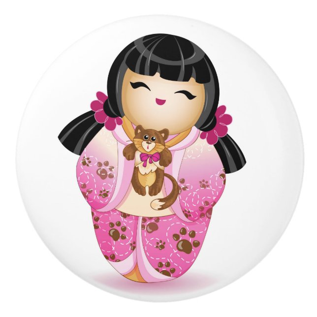 Pomo De Cerámica Muñeca kokeshi japonesa (Anverso)