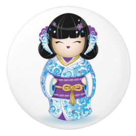 Pomo De Cerámica Muñeca kokeshi japonesa