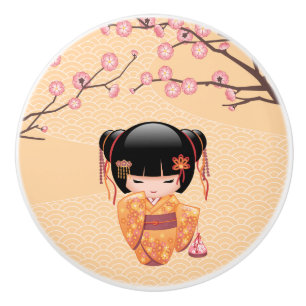 Pomo De Cerámica Muñeca Ume Kokeshi - Chica Geisha de la enseñanza 