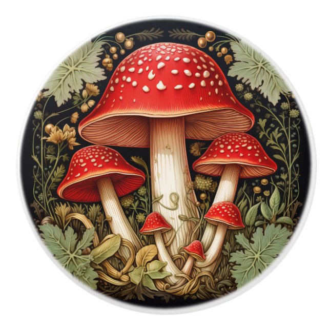 Pomo De Cerámica Muscaria 3D Efecto Amanita Rojo Botánico Muscaria (Anverso)