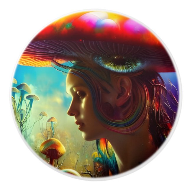 Pomo De Cerámica Mushroom Fantasies AI Generated Art (Anverso)