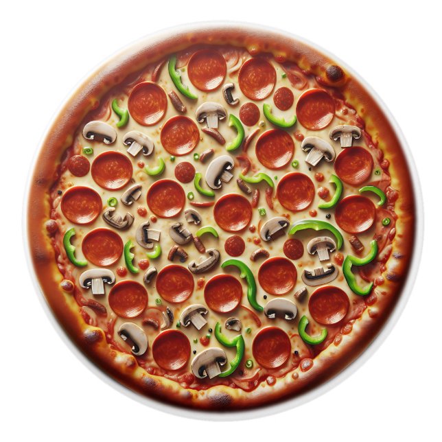 Pomo De Cerámica Mushroom, Green Peppers and Pepperoni Pizza (Anverso)