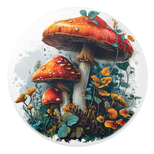 Pomo De Cerámica Mushrooms retro vintage antigüedades (Anverso)