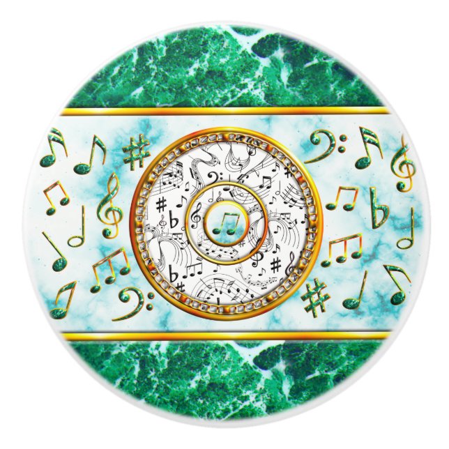 Pomo De Cerámica Música, notas musicales, mármol (Anverso)