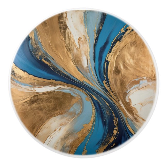Pomo De Cerámica Muted Copper and blue marble abstract (Anverso)