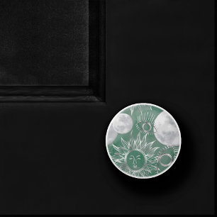 Pomo De Cerámica Mystique solar   Duste Green Silver Moon Stars Sun