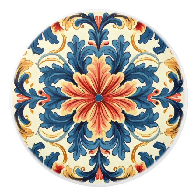 Pomo De Cerámica Naranja Blue Italian Tile (Anverso)
