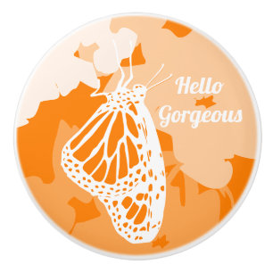 Pomo De Cerámica Naranja Cute Hola Mariposa Monarca