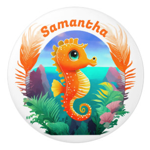 Pomo De Cerámica Naranja Cute Seahorse estilo Personalizado