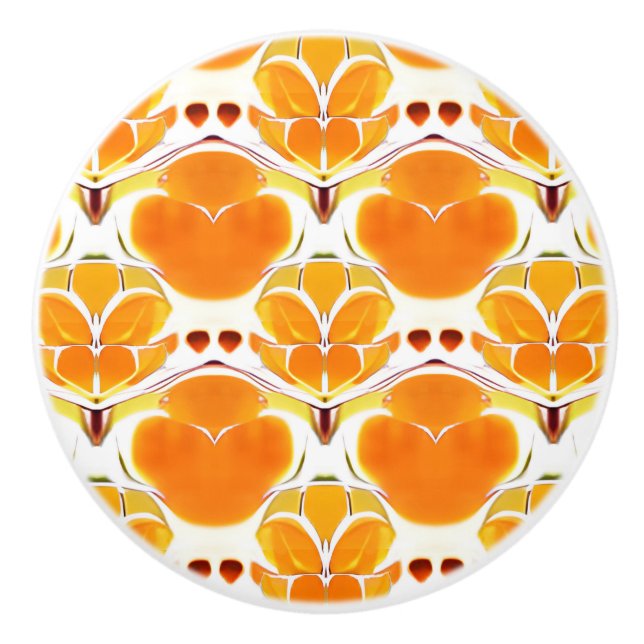 Pomo De Cerámica Naranja de coral y patrón de batik crema (Anverso)