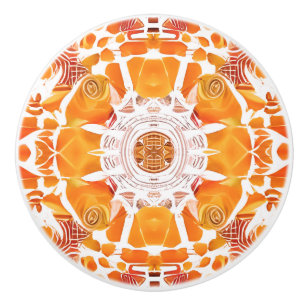 Pomo De Cerámica Naranja de coral y patrón de medallón de cream bat