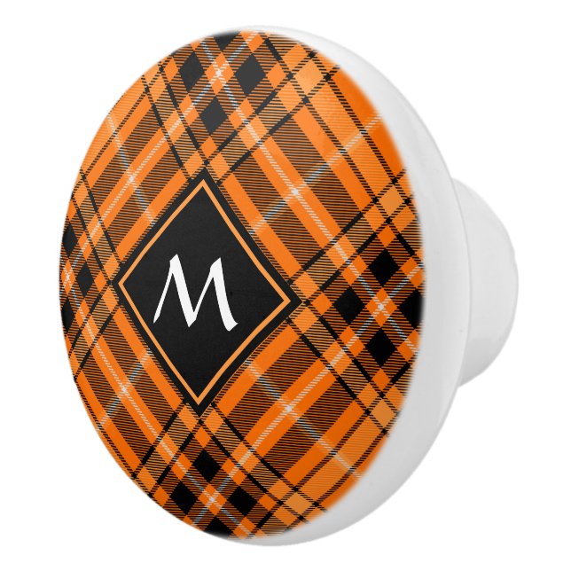 Pomo De Cerámica Naranja de Halloween Tartan (Derecha)