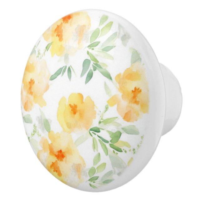 Pomo De Cerámica Naranja de melocotón amarillo elegante acuarela fl (Derecha)