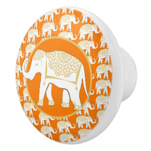 Pomo De Cerámica Naranja del Elefante Blanco Tailandés Lucky