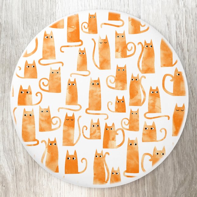 Pomo De Cerámica Naranja divertido Ginger Cat (Fun watercolororange ginger cat pattern ceramic door knob)