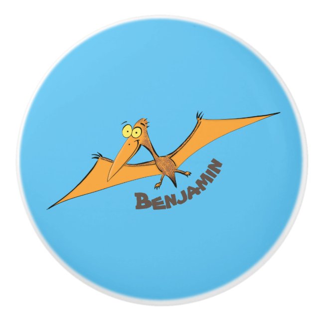Pomo De Cerámica Naranja lindo y gracioso personalizado pterodáctil (Anverso)