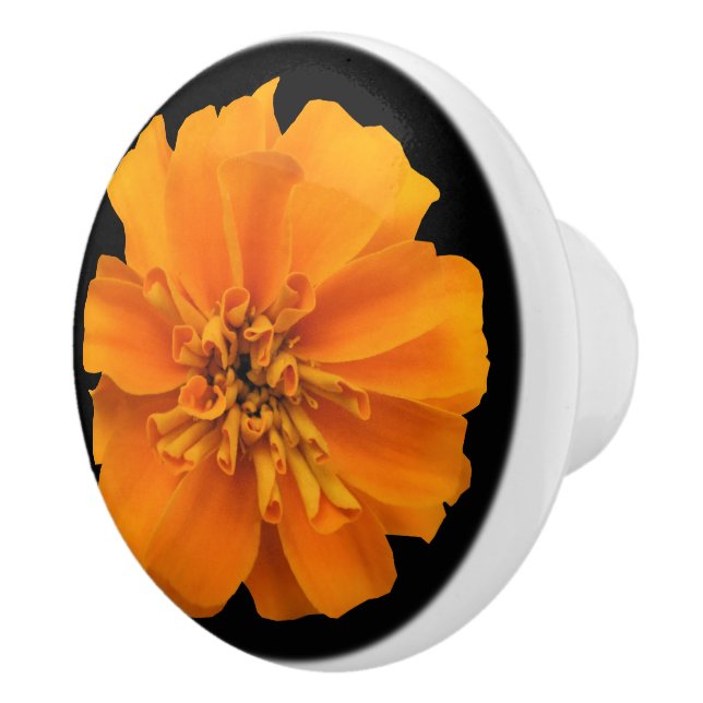Pomo De Cerámica Naranja Marigold Flor en negro (Derecha)