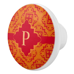 Pomo De Cerámica Naranja Red Monograma Arabesque Gráfico marroquí