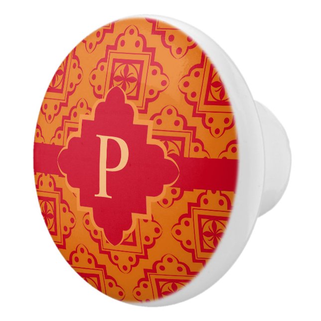 Pomo De Cerámica Naranja Red Monograma Arabesque Gráfico marroquí (Derecha)