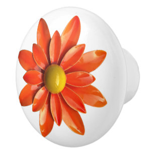 Pomo De Cerámica Naranja retro Flor MOD Primavera floral verano