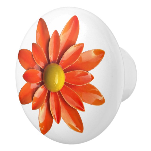 Pomo De Cerámica Naranja retro Flor MOD Primavera floral verano (Derecha)