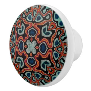 Pomo De Cerámica Naranja rojo oscuro arte de tribu étnica azul Verd