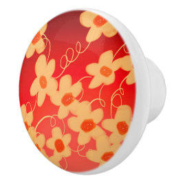 Pomo De Cerámica Naranja Rojo Y Tiras De Gabinete De Crema