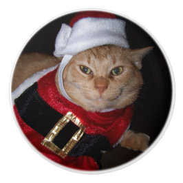 Pomo De Cerámica Naranja Santa Tabby Cat Knob