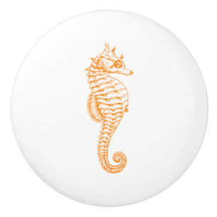 Pomo De Cerámica Naranja Seahorse