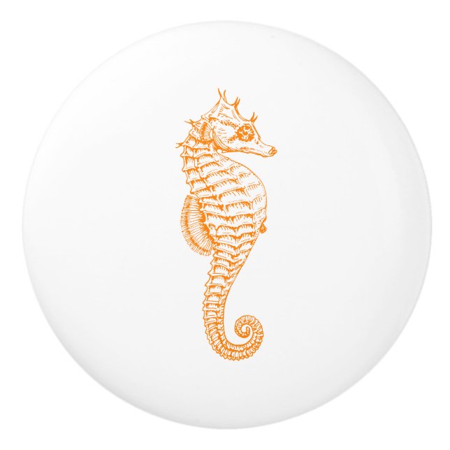 Pomo De Cerámica Naranja Seahorse (Anverso)