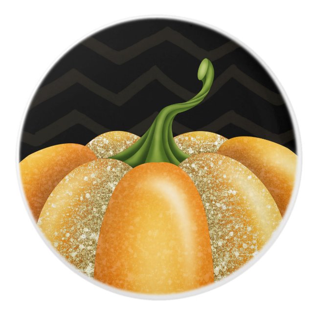 Pomo De Cerámica Naranja Sparkle Pumpkin Halloween otoño otoño (Anverso)