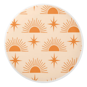 Pomo De Cerámica Naranja Sunshine con Estallidos de Estrellas de la