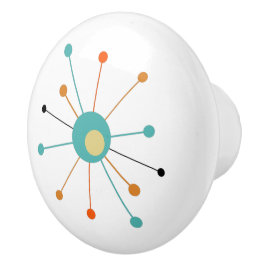 Pomo De Cerámica Naranja Turquesa Estallido Atómico a Mediados del 