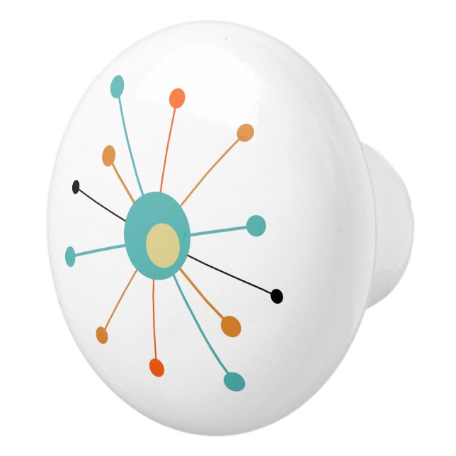 Pomo De Cerámica Naranja Turquesa Estallido Atómico a Mediados del  (Derecha)