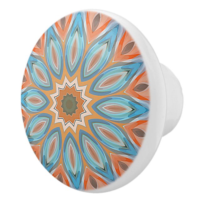 Pomo De Cerámica Naranja Turquoise Blue Red Peach Mandala Round Sun (Derecha)